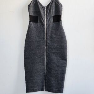 EXPRESS ZIP FRONT BONDAGE BANDAGE GRAY + BLACK DRESS WOMEN'S SIZE 0